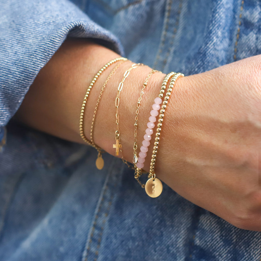 Pink Beaded Gold Chain Bracelet