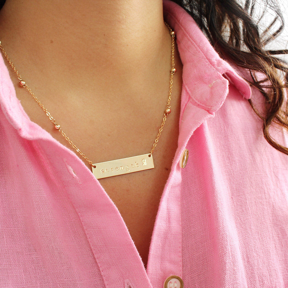 Breast Cancer Awareness Necklace: Hand Stamped Plate Necklace