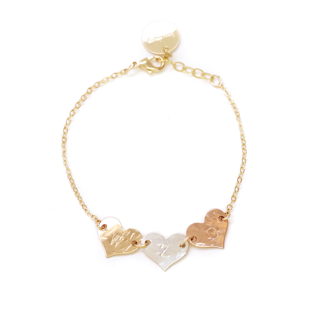 Custom Gold Heart Charms Bracelet Personalized Dainty Love